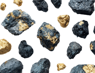 Scattered dark gray rocks with gold flecks