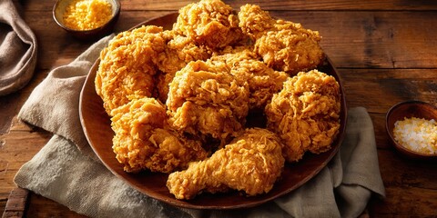 Deliciously Crispy Fried Chicken Served on a Rustic Wooden Table