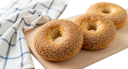 Sesame bagels fresh from the oven