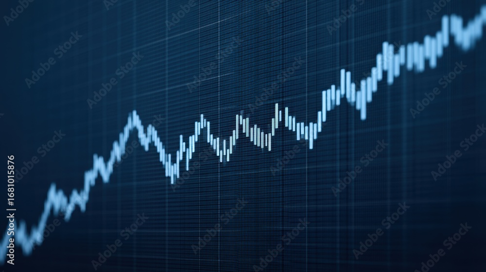 Poster abstract financial chart showing an upward trend in a dark background with bright graph lines repres