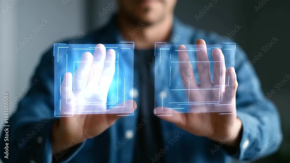 Poster team of professionals works on ai image recognition through interactive hand gestures, collaborating