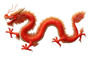 Fototapeta premium Majestic red chinese dragon with golden mane and claws isolated on transparent background
