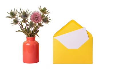 Spiky flowers and a bright letter
