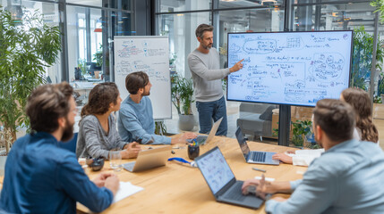 Creative Team Collaborates on Strategic Business Goals in Modern Office Environment