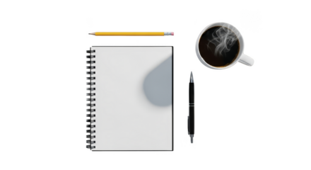 Unwritten thoughts blank notebook with coffee