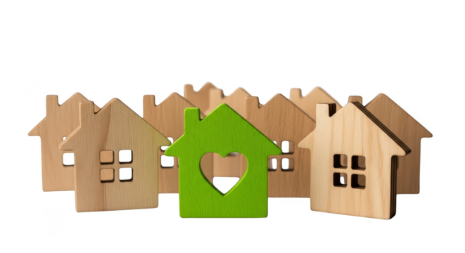 Wooden houses one green heart home