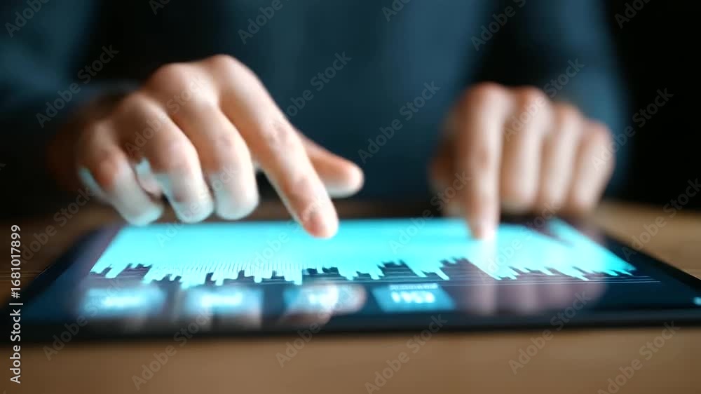 Poster data analysts monitors real-time kpis on business intelligence dashboard, viewing charts, graphs, an