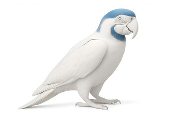Fototapeta premium Realistic 3d rendering depicting white parrot with vibrant blue head perching elegantly on transparent surface