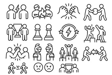 Naklejka premium Line art icon set: competitions, teamwork, and awards concepts
