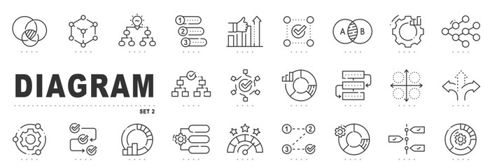 Diagram icon set featuring flowchart, workflow. outline line style with editable stroke icons © tutti_frutti