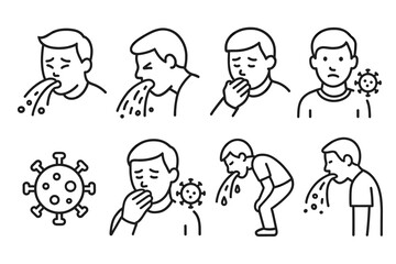 Illustration of male characters with virus symptoms and virus icon