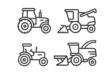Outline drawings of tractors and combine harvesters for agricultural use