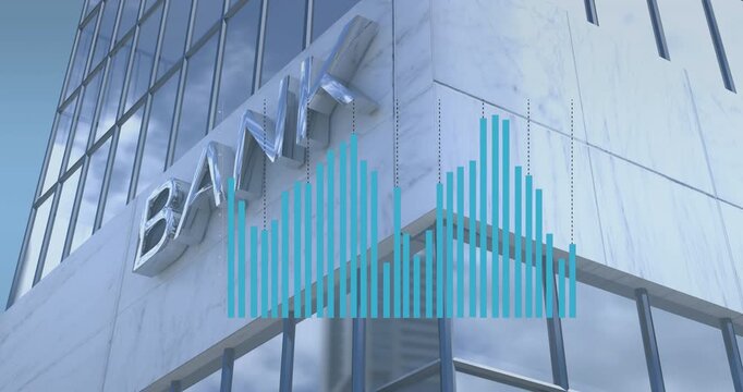 Animation of financial graphs over bank building