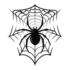 Spider and Web Silhouette on White Background