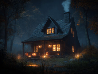 Vintage Witch’s Cottage at Night
