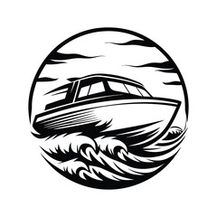 Abstract Monochrome Speedboat on Water on White