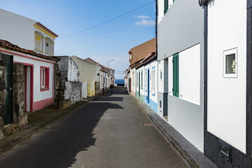 Costal town with small houses in San Miguel island Azores, Portugal
