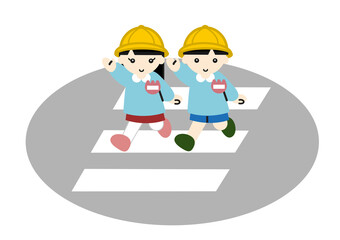 横断歩道を渡る幼稚園児