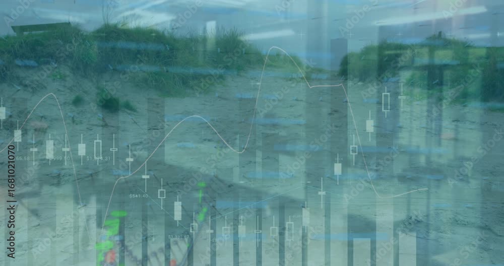 Poster animation of data processing over landscape