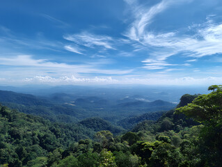 Lush Green Mountain Vista with Blue Sky and Wispy Clouds