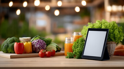 Fresh Farm Produce Still Life with Digital Tablet Technology Mockup. Ai Generated Images