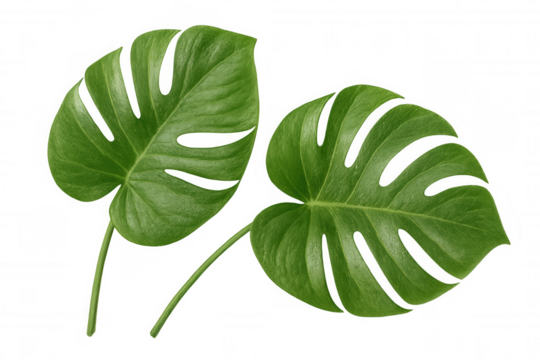 Lush monstera deliciosa leaf with distinctive perforations displaying vivid green color against transparent background, ideal for graphic design