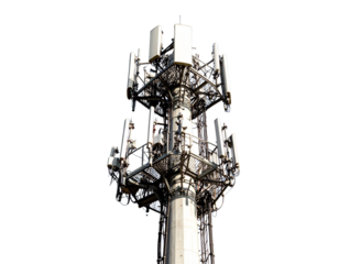  Angled Perspective of Futuristic Telecom Tower Emphasizing Height and Connectivity, Transparent Background PNG