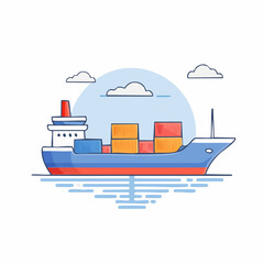 Obraz premium Cartoon Cargo Ship Illustration