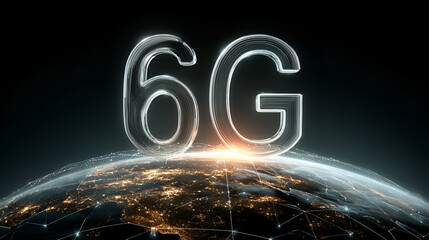 Transparent Glassy 6G Symbol Over Glowing Planet Earth Illustration. Ai Generated Images