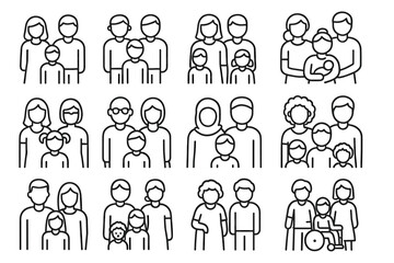 Diverse family icons: multigenerational and multicultural inclusive designs