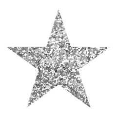 Silver glitter star cutout with sparkling texture, isolated on transparent background. Ideal for awards, celebration graphics, luxury style, or elegant festive elements. Vector illustration