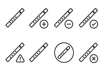 Set of simplified line icons of infused sticks with symbols for positive, negative, alert, prohibited, and confirmed states