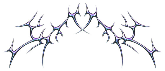 3D mercury liquid metal tribal pattern. Abstract neo tribal ornament. Y2k tattoo heart.