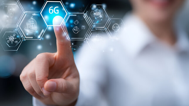 Blurred Finger Pointing 6G Network Connection Futuristic Technology Concept. Ai Generated Images
