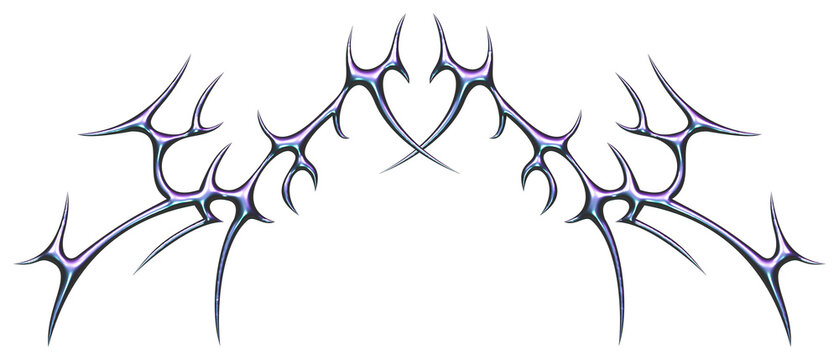3D mercury liquid metal tribal pattern. Abstract neo tribal ornament. Y2k tattoo heart.