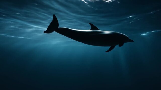 Silhouette dolphin underwater