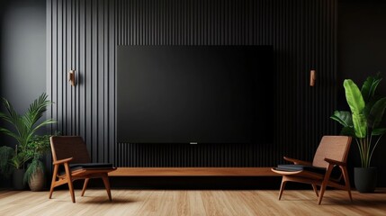 Elegant living room setup with modern television contemporary home interior design minimalist environment cozy atmosphere