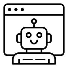 Chatbot window icon. Online chat screen symbol. AI support conversation collection. Outline icon