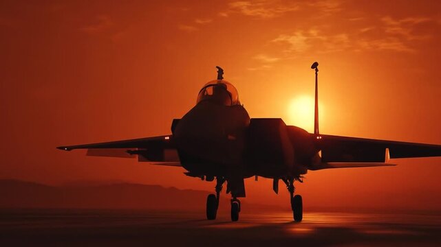 Silhouette jet sunset sky