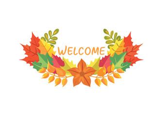 Autumn leaf garland with welcome message