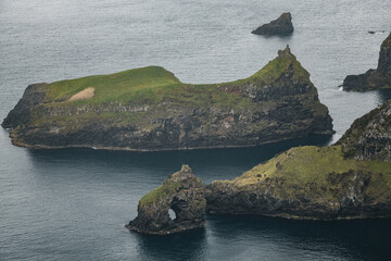 Breathtaking view of the wavy Atlantic ocean from the cliff in Azores islands Portugal