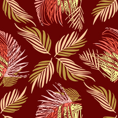 Vector - tropical leaves seamless pattern, colorful template.
