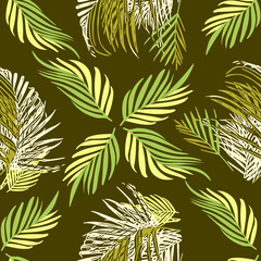 Vector - tropical leaves seamless pattern, colorful template.