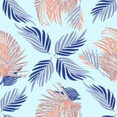 Vector - tropical leaves seamless pattern, colorful template.