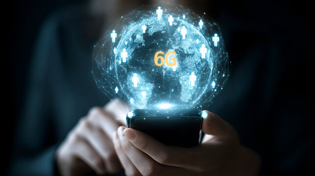 Futuristic Digital 6G Technology World Connection Global Network on Smartphone. Ai Generated Images