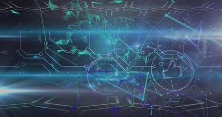 Digital animation of plexus networks, network of digital icons against blue background - Powered by Adobe