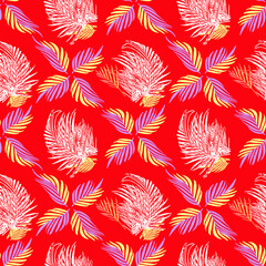 Vector - tropical leaves seamless pattern, colorful template.