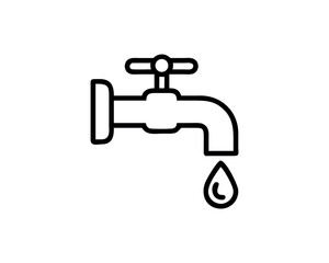 Water faucet with dripping drop icon on transparent background