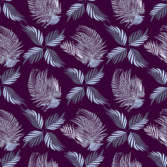 Vector - tropical leaves seamless pattern, colorful template.