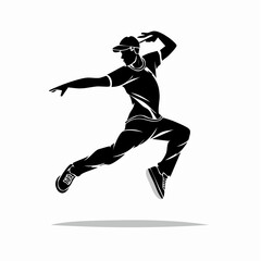 Silhouette of Male Street Dance Hip Hop Dancer image vector on white background.